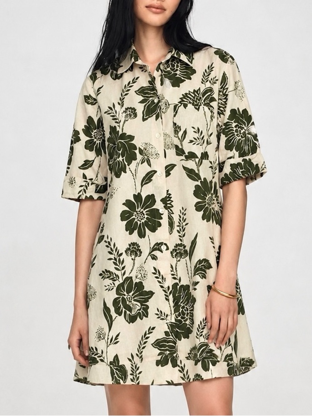 Zara Hawaiian Floral Print Shirt Dress Size XS Short Sleeve Button Down Mini